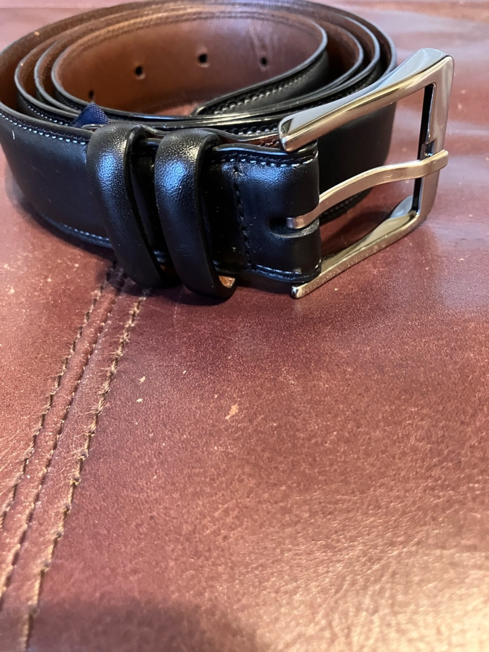 Men's Classic 44 Black Brown Leather Reversible Belt with Silver Buckle